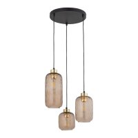 Hängelampe Schwarz Gold 3-flammig E27 Glas in Bernstein
