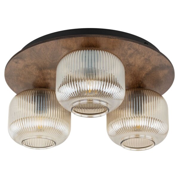 Deckenleuchte Holz Braun E14 42 cm Glas 3-flammig
