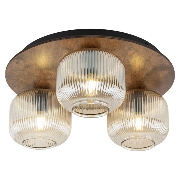 Deckenleuchte Holz Braun E14 42 cm Glas 3-flammig