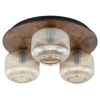 Deckenleuchte Holz Braun E14 42 cm Glas 3-flammig