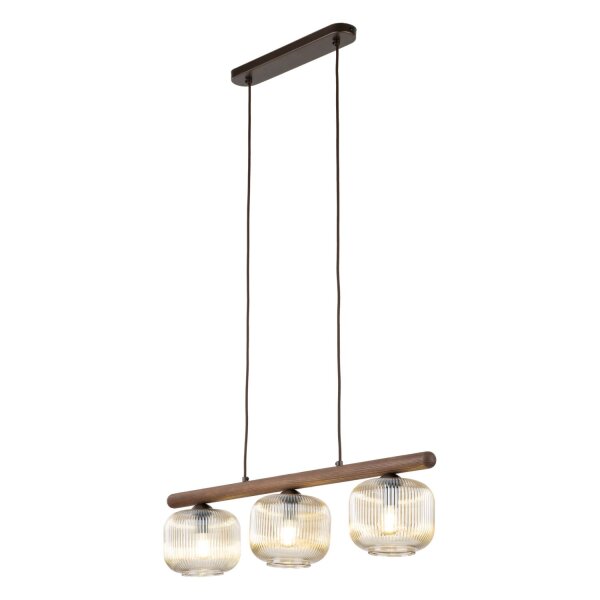 Hängelampe Braun Holz Glas Cognac 65 cm 3-flammig E14