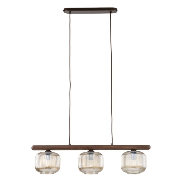 Hängelampe Braun Holz Glas Cognac 65 cm 3-flammig E14