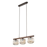 Hängelampe Braun Holz Glas Cognac 65 cm 3-flammig E14