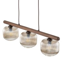Hängelampe Braun Holz Glas Cognac 65 cm 3-flammig E14
