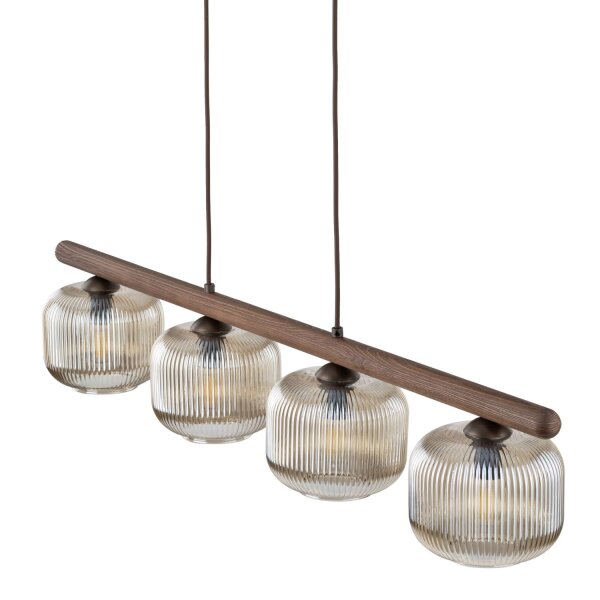Pendelleuchte zeitlos Holz Braun 95 cm E14 Glas Cognac