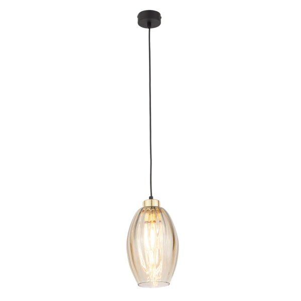 Pendelleuchte Glas Bernstein B:16 cm Schwarz E27 Stahl