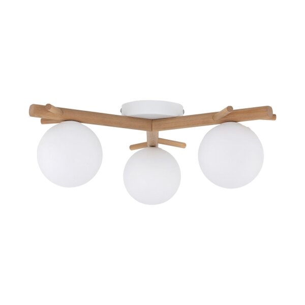 Deckenleuchte Holz Glas Weiß G9 L:46 cm Skandinavisch