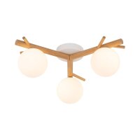 Deckenleuchte Holz Glas Weiß G9 L:46 cm Skandinavisch
