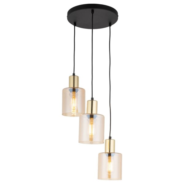 Pendelleuchte Gold Bernstein Glas 3-flammig B:32 cm E27
