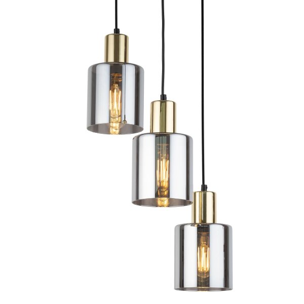 Pendelleuchte Gold Graphit Glas 3-flammig B:32 cm E27