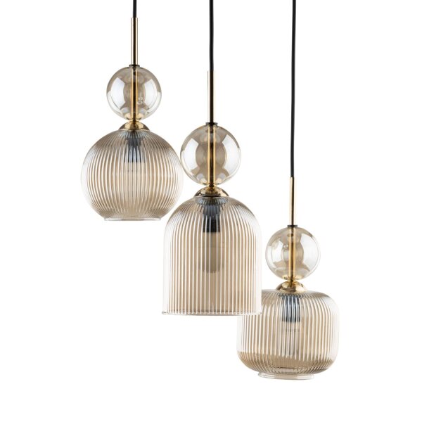 Pendelleuchte Schwarz Metall B:41 cm E14 Glas in Cognac