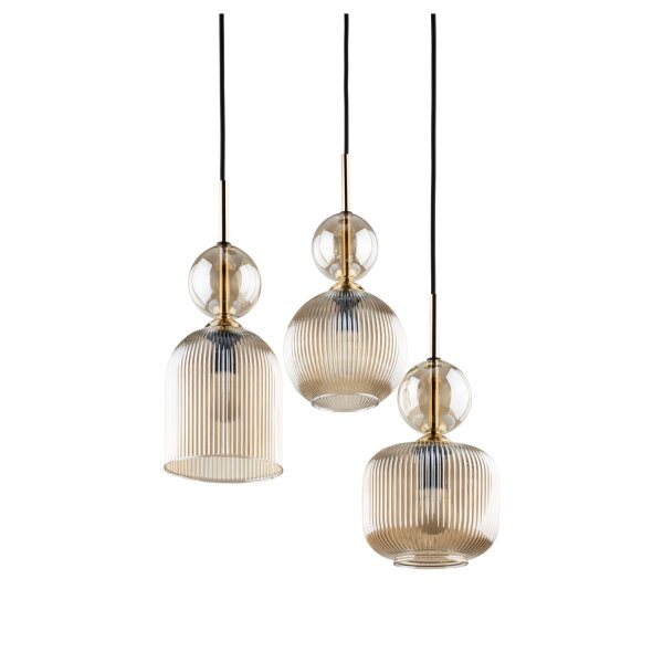 Pendelleuchte Schwarz Metall B:41 cm E14 Glas in Cognac