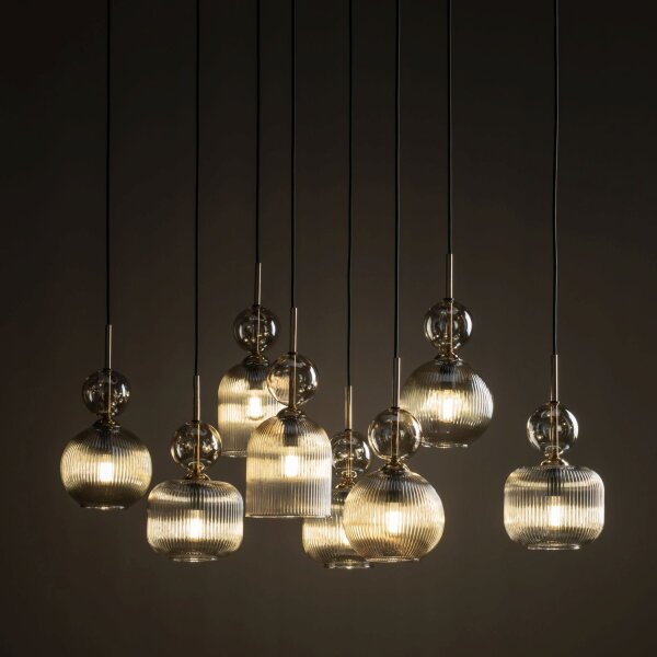 Pendelleuchte Schwarz 8-flmg L:95 cm E14 Glas in Cognac