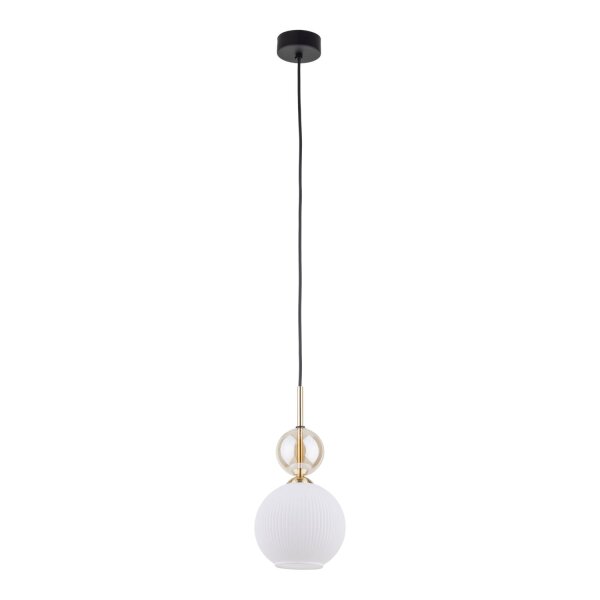 Hängelampe Schwarz Weiß Gold B:15 cm E14 Glas Metall