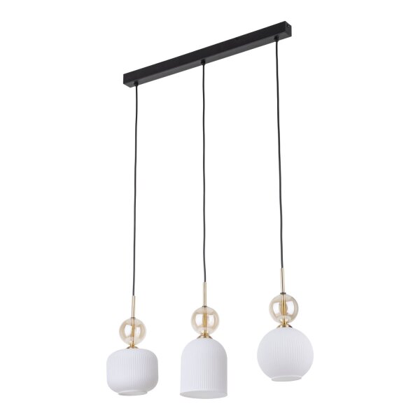 Hängelampe Schwarz Weiß Gold 3-flammig L:65 cm E14 Glas