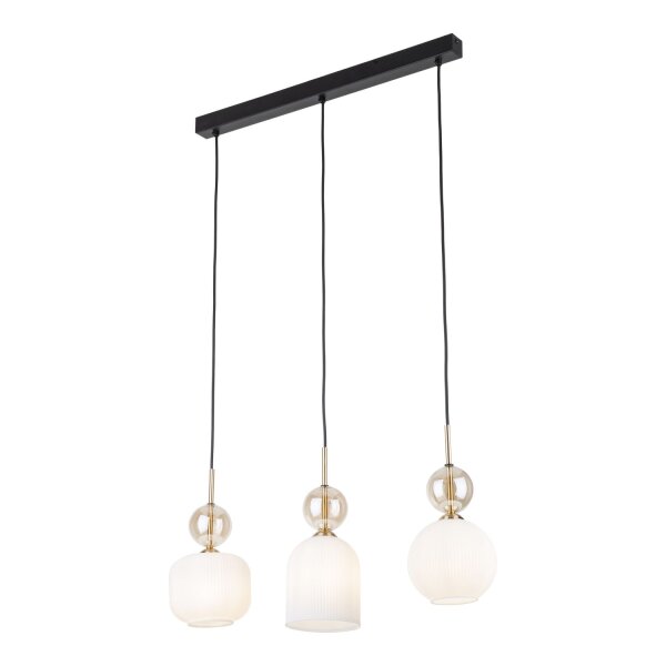 Hängelampe Schwarz Weiß Gold 3-flammig L:65 cm E14 Glas