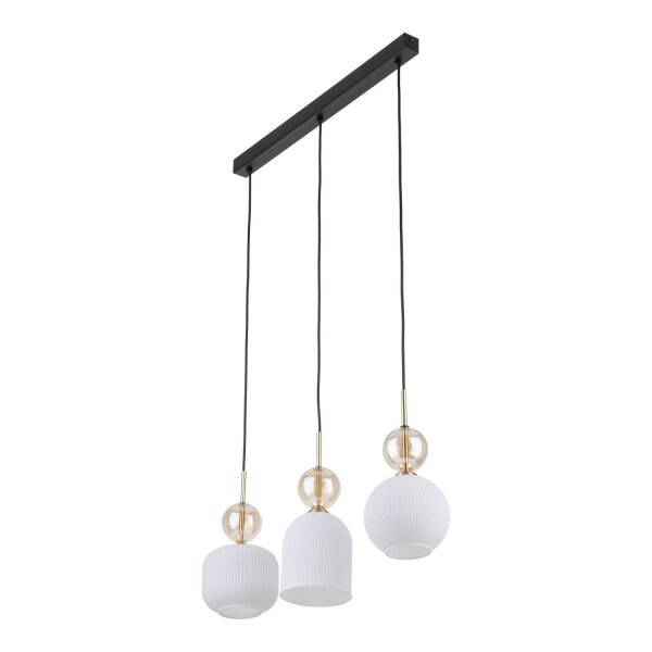 Hängelampe Schwarz Weiß Gold 3-flammig L:65 cm E14 Glas