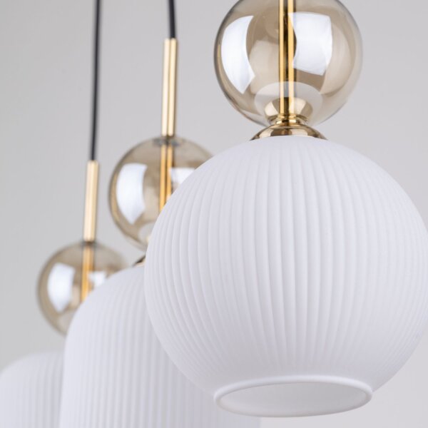 Hängelampe Schwarz Weiß Gold 3-flammig L:65 cm E14 Glas