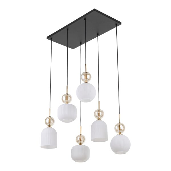 Hängelampe Modern Glas Schwarz Gold Weiß E14 6-flammig