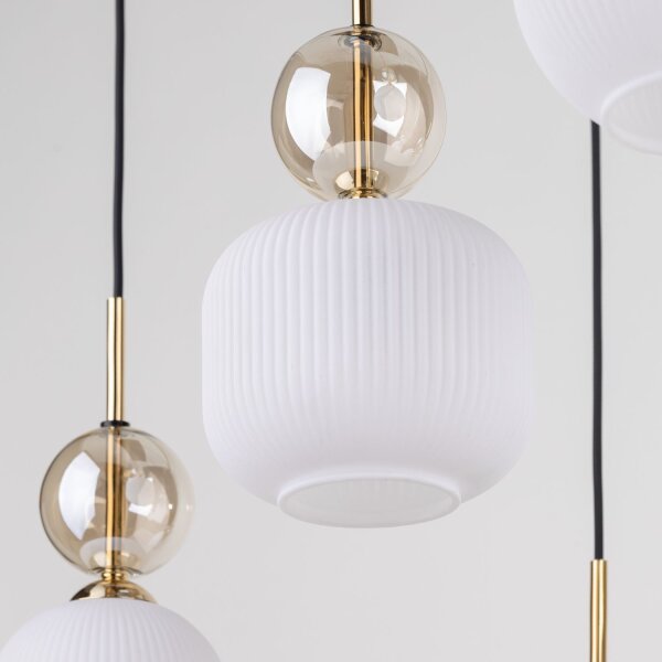 Hängelampe Modern Glas Schwarz Gold Weiß E14 6-flammig