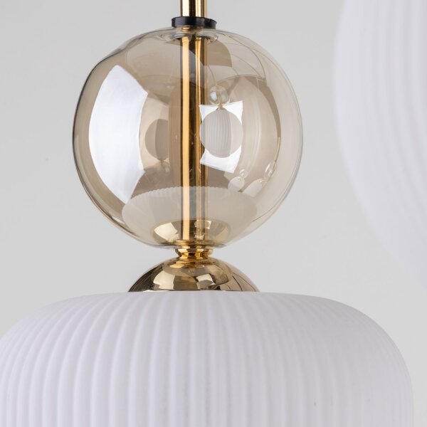 Hängelampe Modern Glas Schwarz Gold Weiß E14 6-flammig