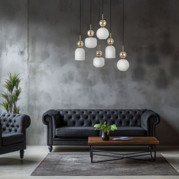 Hängelampe Modern Glas Schwarz Gold Weiß E14 6-flammig