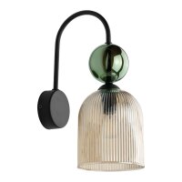 Wandleuchte Glas Metall B:13 cm E14 Schwarz Gr&uuml;n Cognac