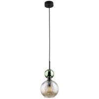 Pendelleuchte Glas Metall B:15 cm E14 Gr&uuml;n Cognac