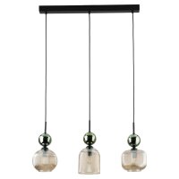 Dekorative Pendelleuchte Glas 3-flammig E14 Gr&uuml;n Cognac