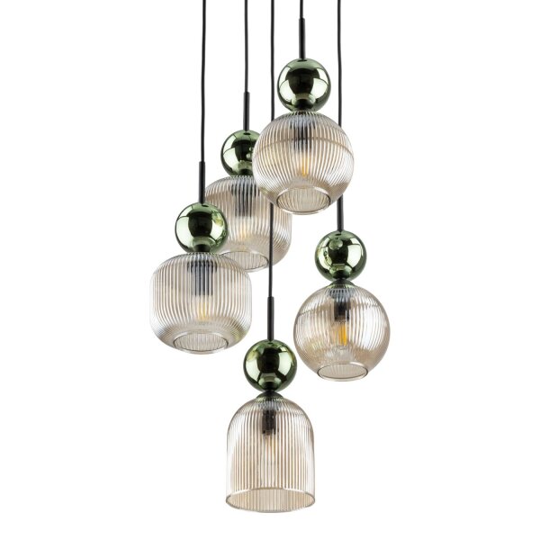 Pendelleuchte Grün Cognac Glas B:41 cm E14 5-flammig