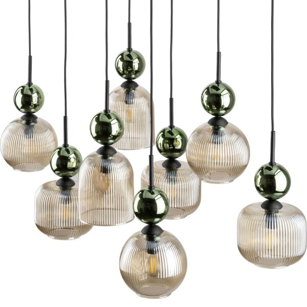 Hängelampe Grün Cognac Glas L:95 cm E14 8-flammig