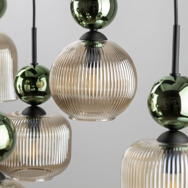 Hängelampe Grün Cognac Glas L:95 cm E14 8-flammig