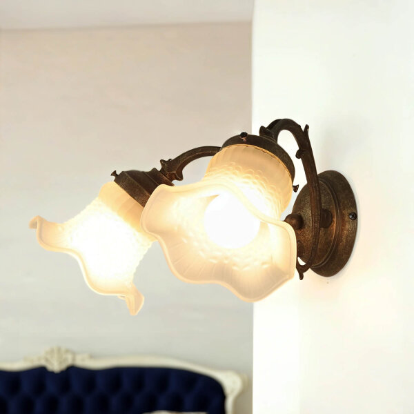 Applique murale Blanc Abat-jour en verre Laiton véritable Ricciolo