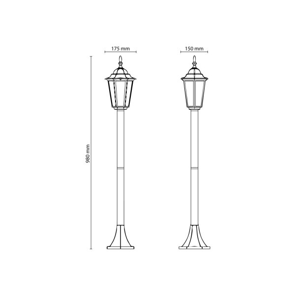 Wegeleuchte Glas modern H:98 cm Transparent E27 Schwarz