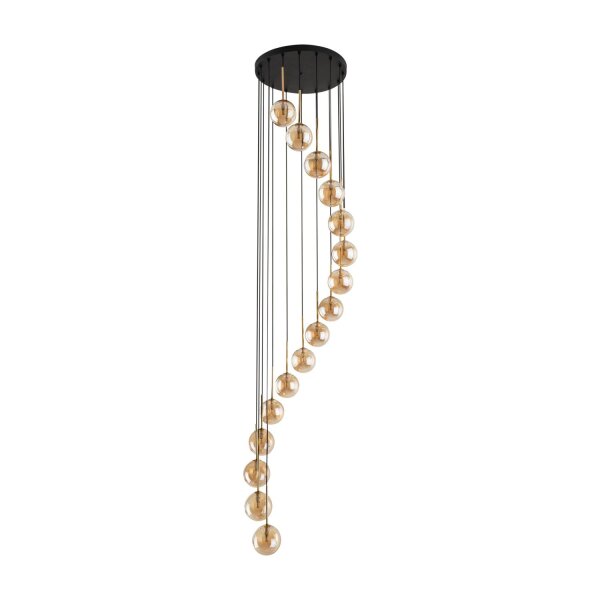 Pendelleuchte modern Glas Bernstein Schwarz B:50 cm G9