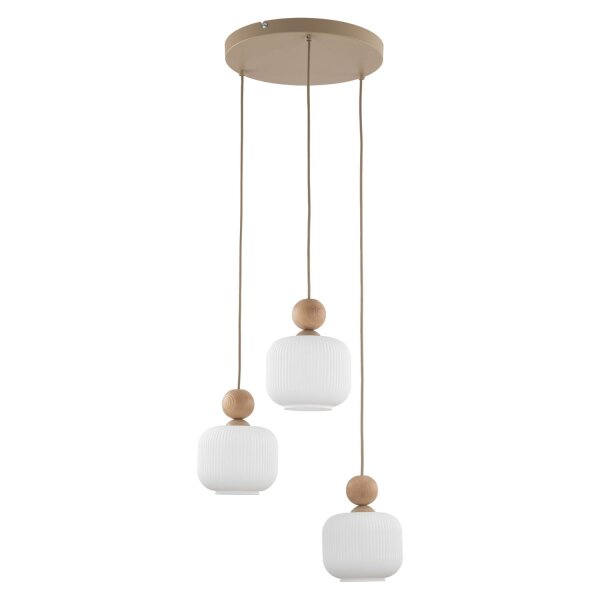 Pendelleuchte Metall Holz Glas Sandfarben B:35 cm E14