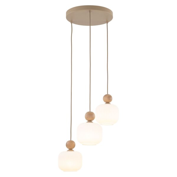 Pendelleuchte Metall Holz Glas Sandfarben B:35 cm E14