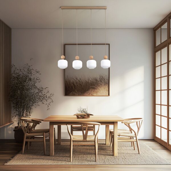 Pendelleuchte Weiß skandinavisch 80 cm Metall E14 Holz