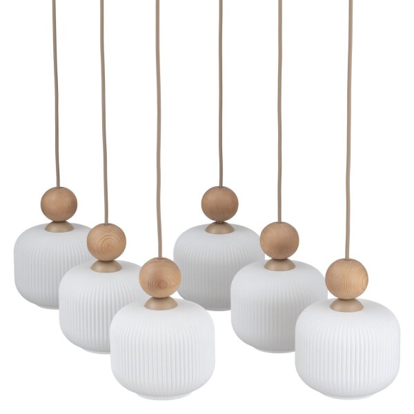 Pendelleuchte Metall Holz Glas Weiß E14 72 cm blendarm