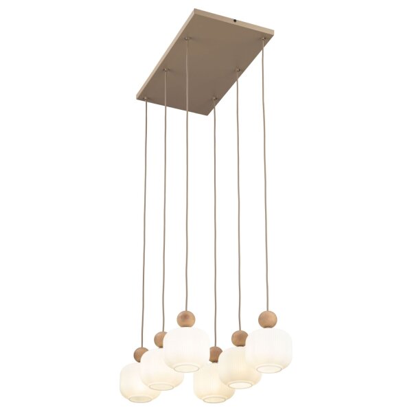 Pendelleuchte Metall Holz Glas Weiß E14 72 cm blendarm
