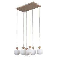 Pendelleuchte Metall Holz Glas Weiß E14 72 cm blendarm