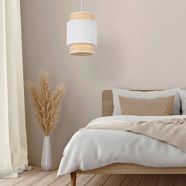 Pendelleuchte Stoff modern B:20 cm Weiß E27 Stahl Gold