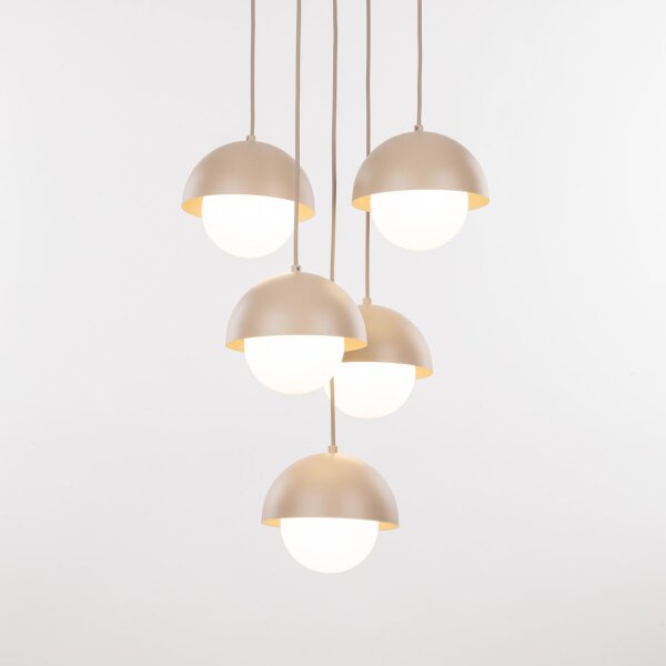 Pendellampe Glas Weiß B:32 cm Beige G9 Stahl 5-flammig