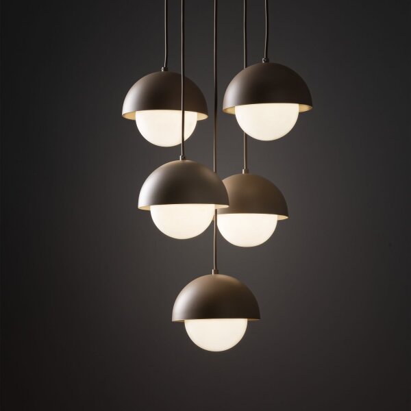 Pendellampe Glas Weiß B:32 cm Beige G9 Stahl 5-flammig