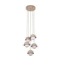 Pendellampe Glas Weiß B:32 cm Beige G9 Stahl 5-flammig