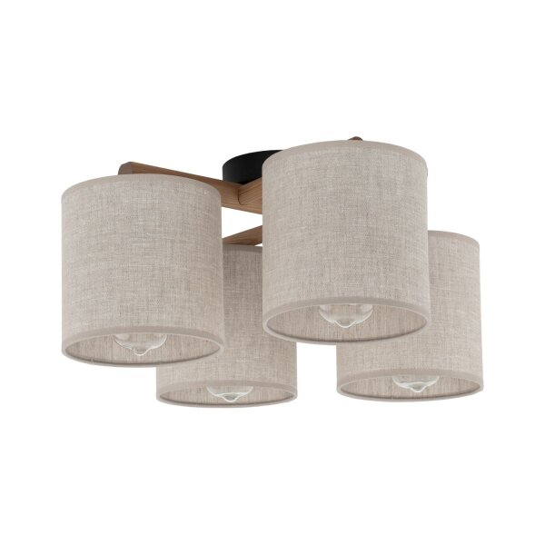 Deckenleuchte Schwarz modern 53 cm Holz E27 Stoff Beige