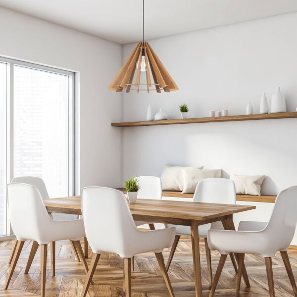 Pendelleuchte Holz Schwarz E27 B:64 cm zeitlos Stahl