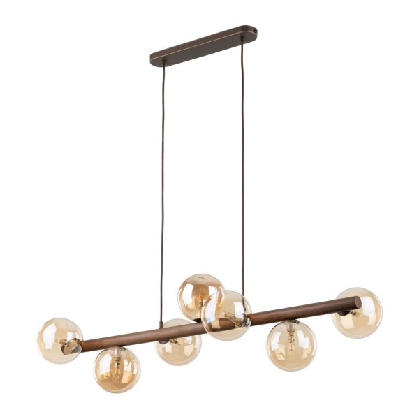 Hängelampe modern Holz Braun 90 cm G9 Glas Bernstein