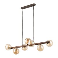 Hängelampe modern Holz Braun 90 cm G9 Glas Bernstein