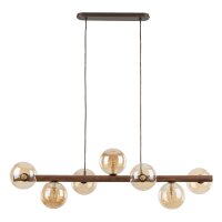 Hängelampe modern Holz Braun 90 cm G9 Glas Bernstein